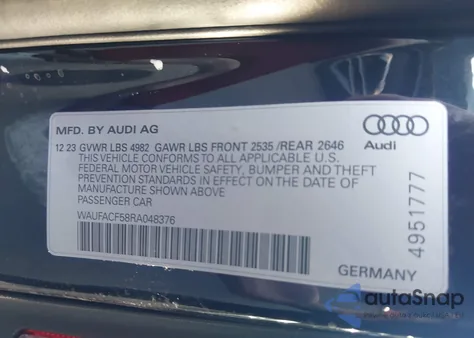 2024 Audi A5 Sportback Premium Plus 45 Tfsi Quattro S Tronic z USA, uszkodzony, nr VIN WAUFACF58RA048376